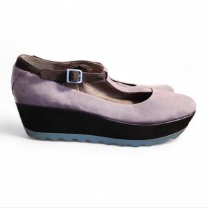 CAMPER Laika MultiColor T-Strap Chunky Platform Shoes Suede Violet Blue Gray